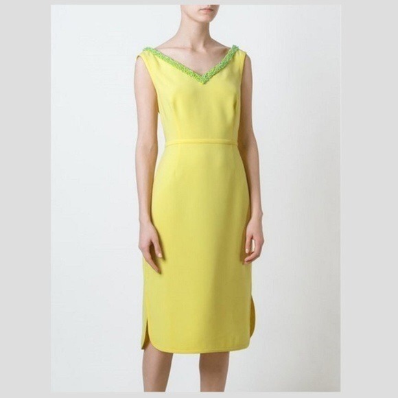 Tory Burch Dresses & Skirts - Tory Burch Yellow Portia Beaded V-Neck Sleeveless Sheath Dress NWT Sz 4